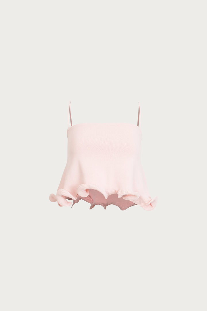 Ruffle Hem Crop Top (Pale Pink)