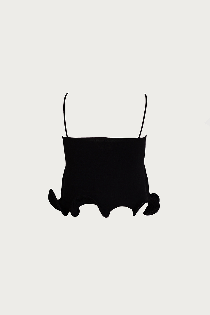 Ruffle Hem Crop Top (Black)