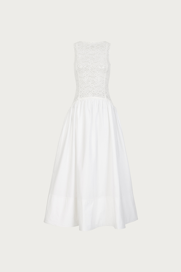 French Lace Poplin Dress (White)