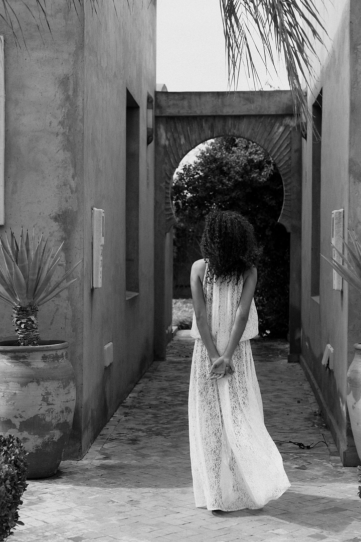 Drop Waist Lace Gown (White)