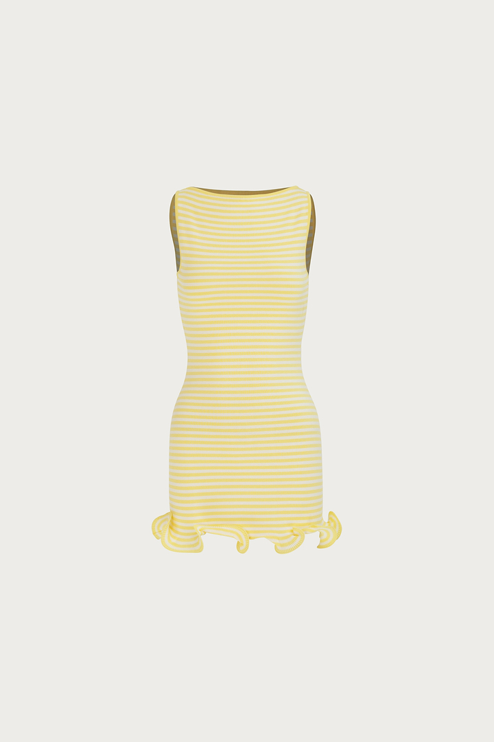 Ruffle Hem Tank Mini Dress (Butter Yellow Stripe)