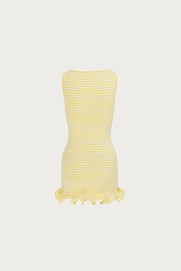 Ruffle Hem Tank Mini Dress (Butter Yellow Stripe)