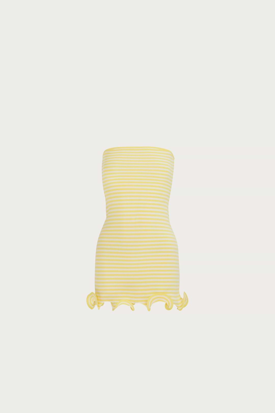 SAME Ruffle Hem Strapless Mini Dress | Yellow Stripe SAME Ruffle Hem Strapless Mini Dress | Yellow Stripe