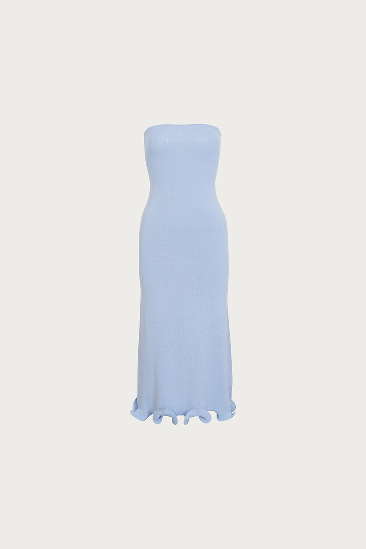 Ruffle Hem Strapless Dress (Light Blue)
