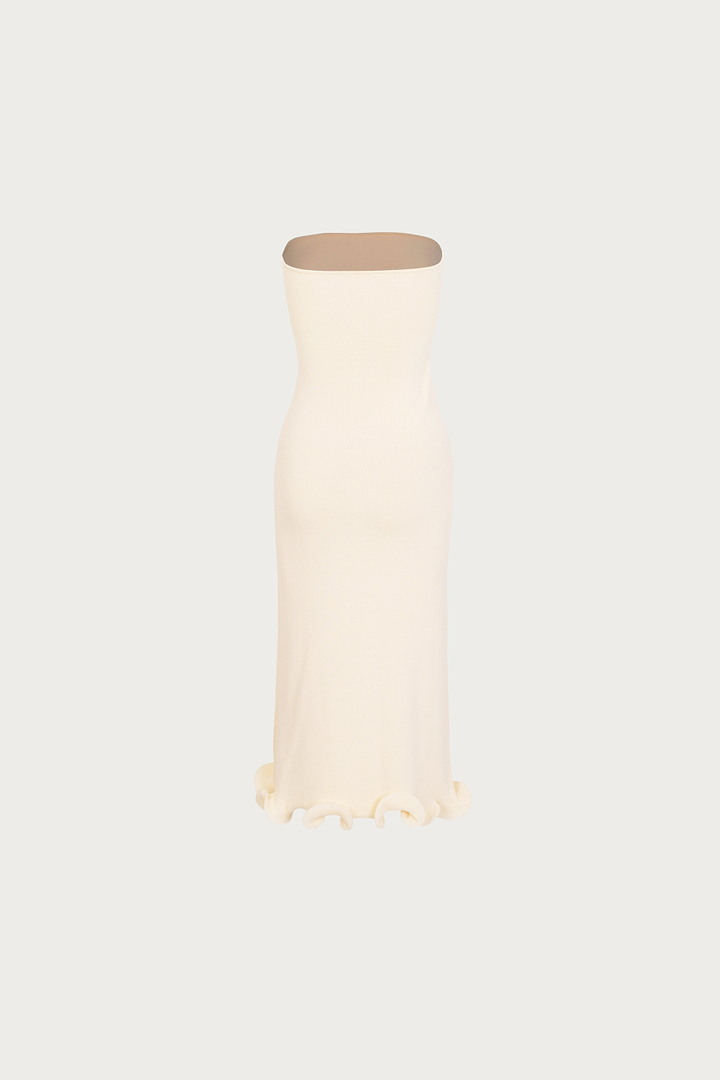 Ruffle Hem Strapless Dress (Cream)