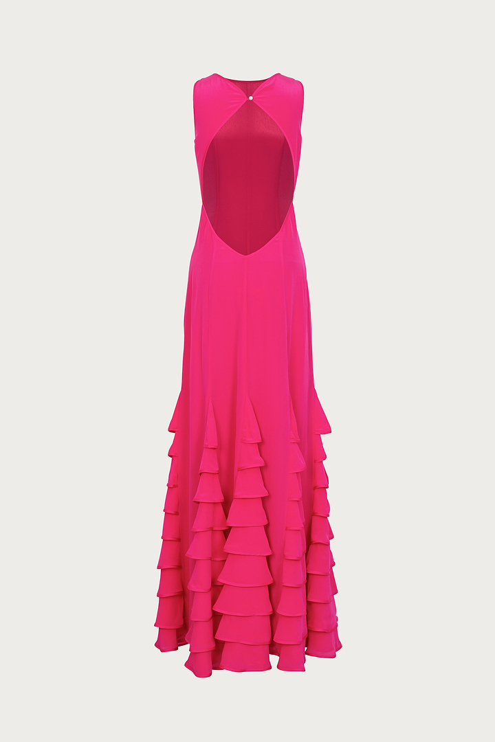 Tiered Chiffon Gown (Fuchsia)