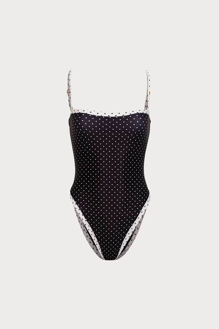 Colorblock One Piece (Black Cream Polka Dot/Cream)