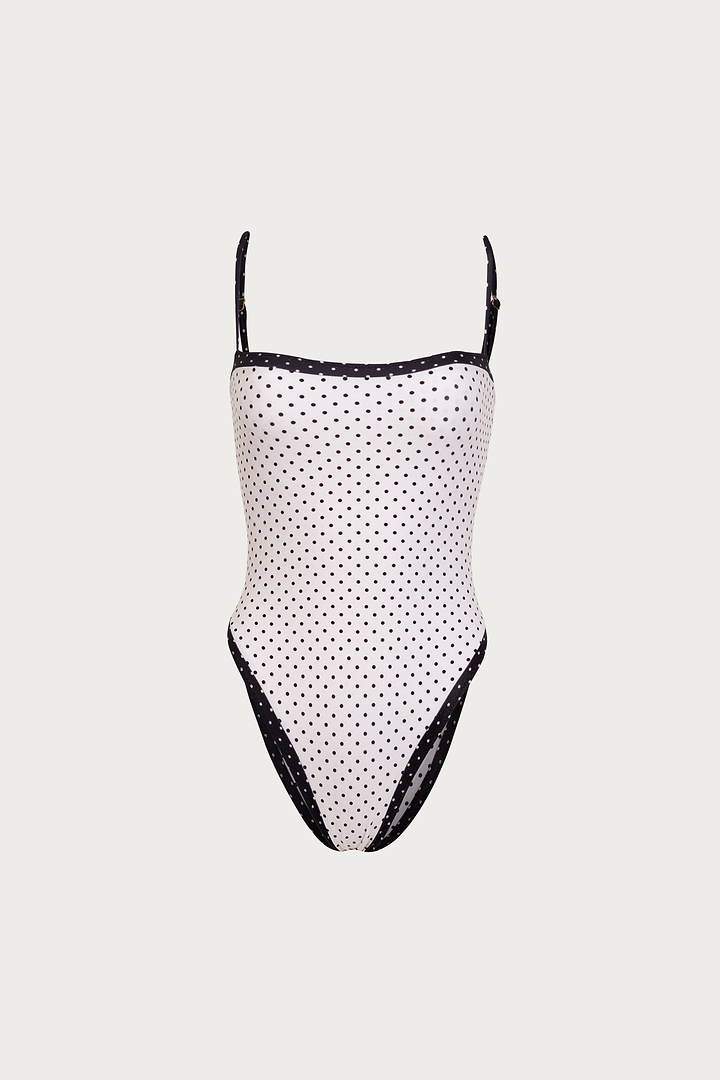 Colorblock One Piece (Cream Black Polka Dot/Black)