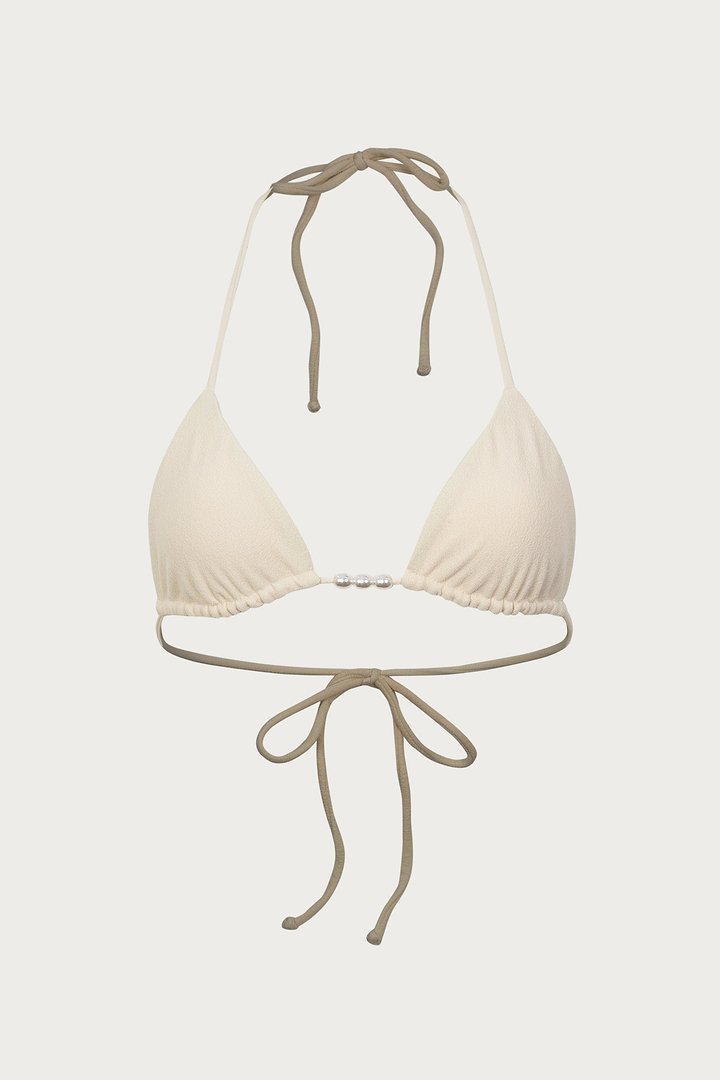 Beaded Triangle Top (Faux Suede Cream)