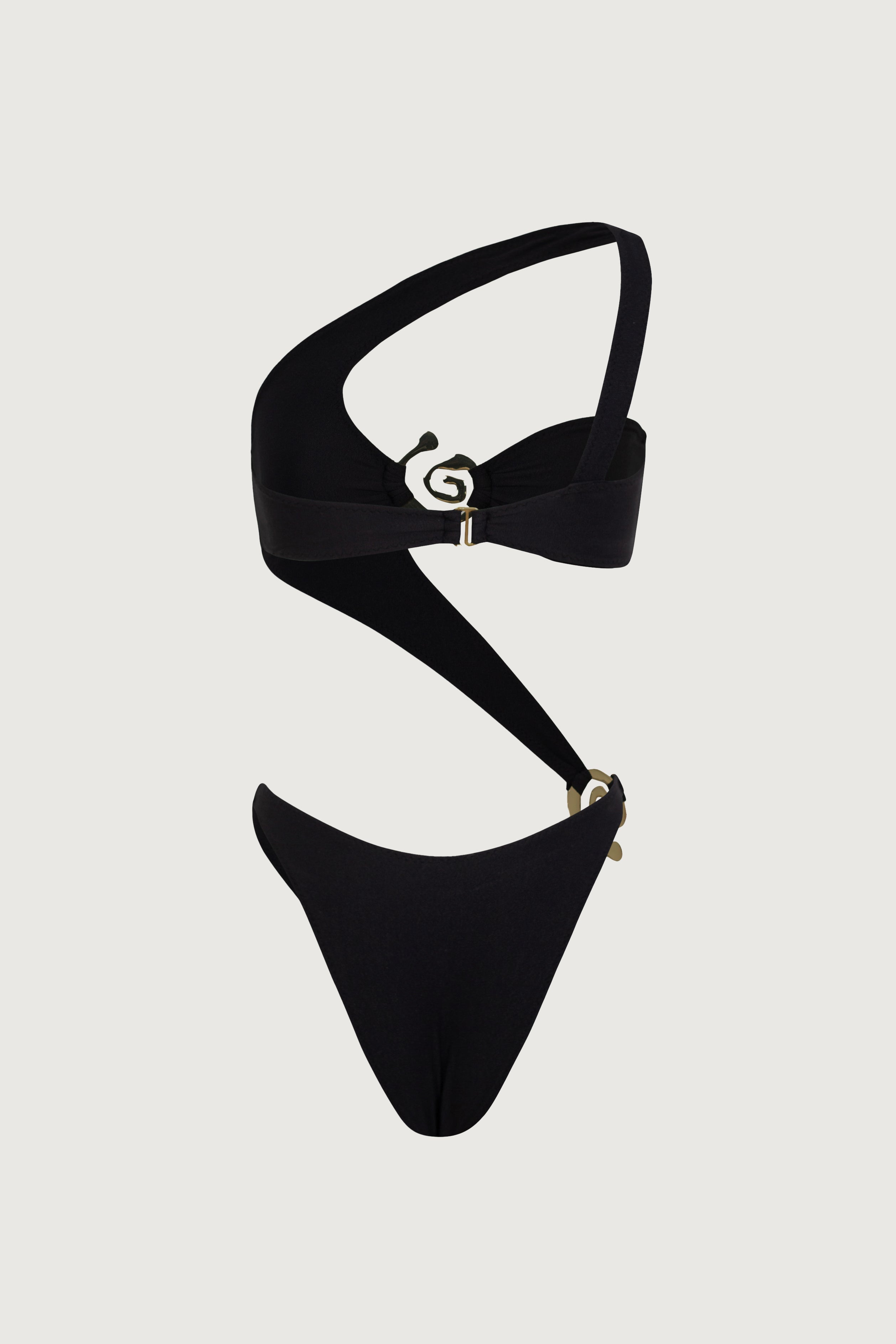 SAME Spiral One Shoulder One Piece | Faux Suede Black