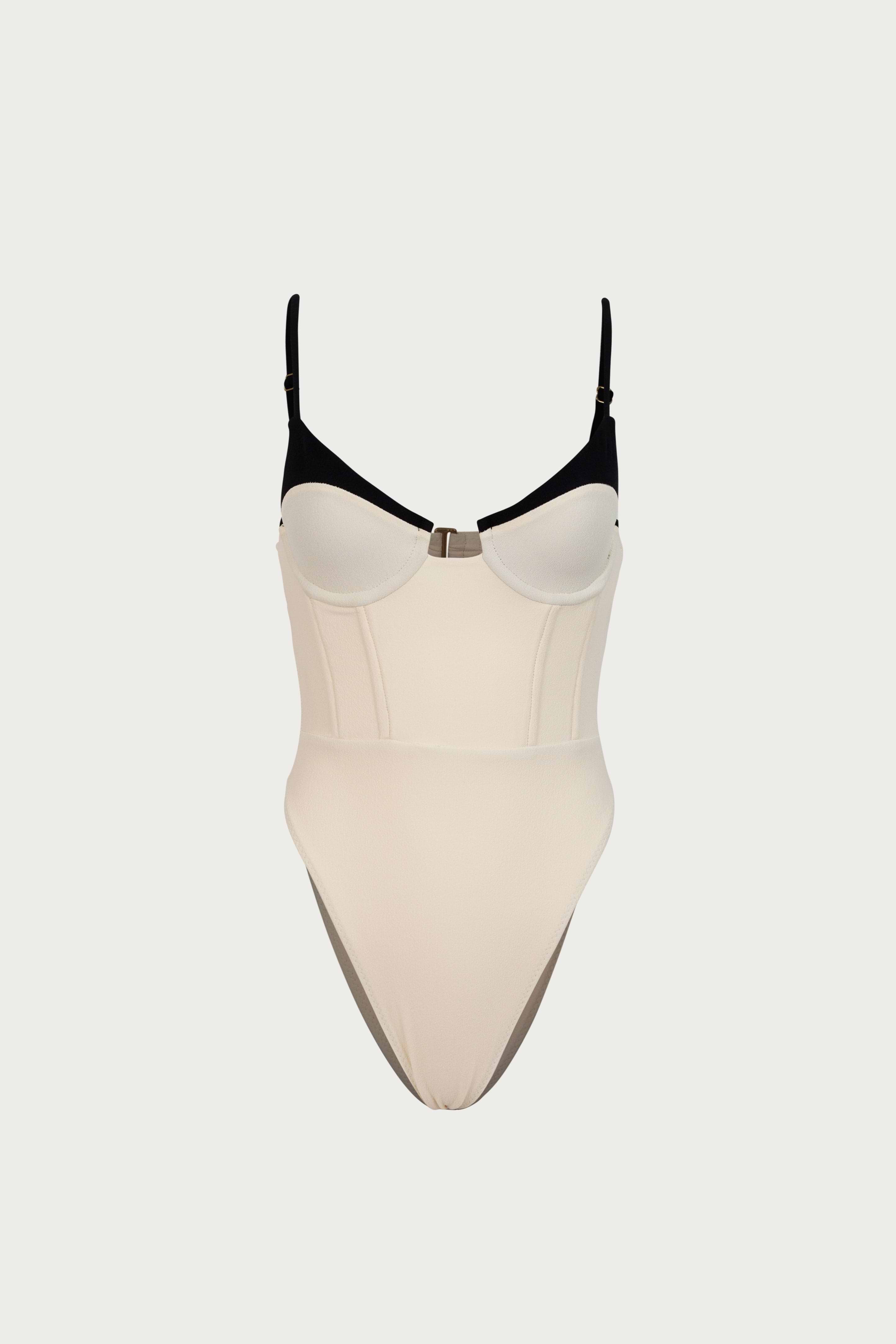 SAME Double Layer Corset One Piece | Faux Suede Cream/Black