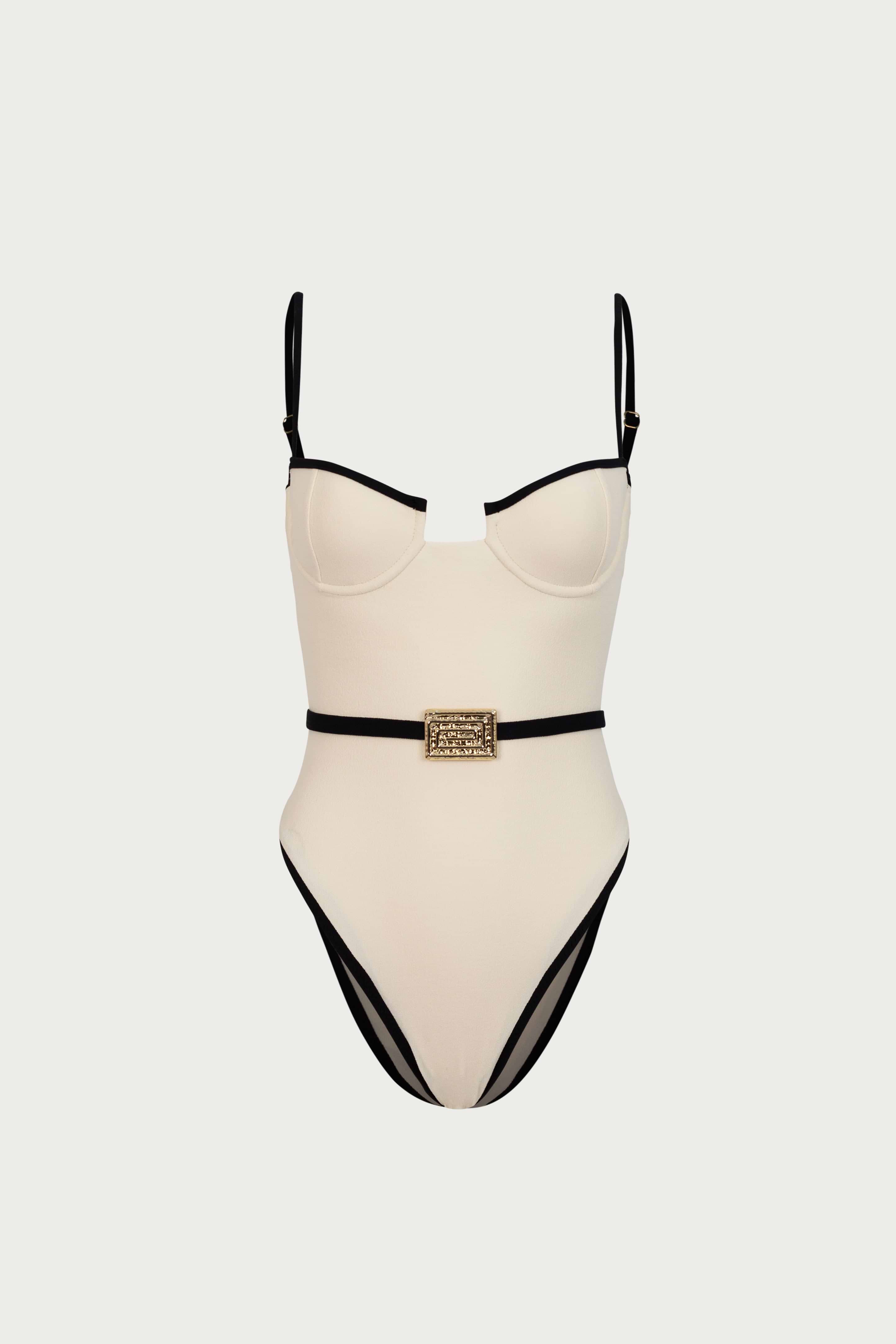 SAME Double Layer Corset One Piece | Faux Suede Cream/Black