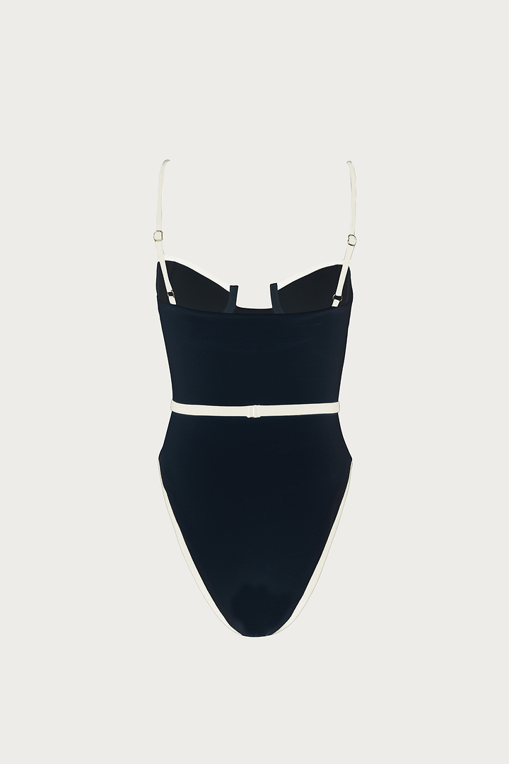 Belted One Piece (Faux Suede Black/Cream)