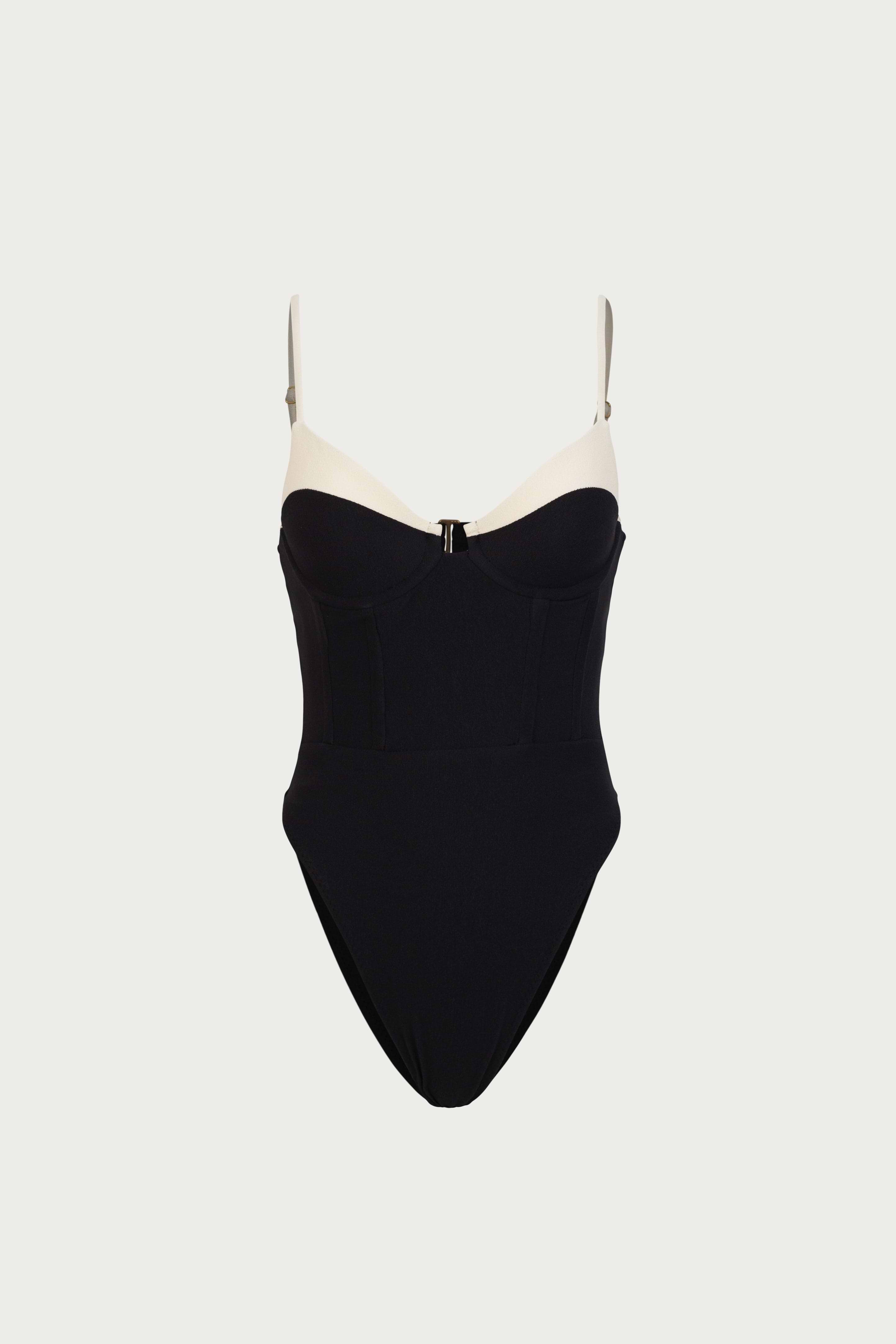 SAME Double Layer Corset One Piece | Faux Suede Cream/Black