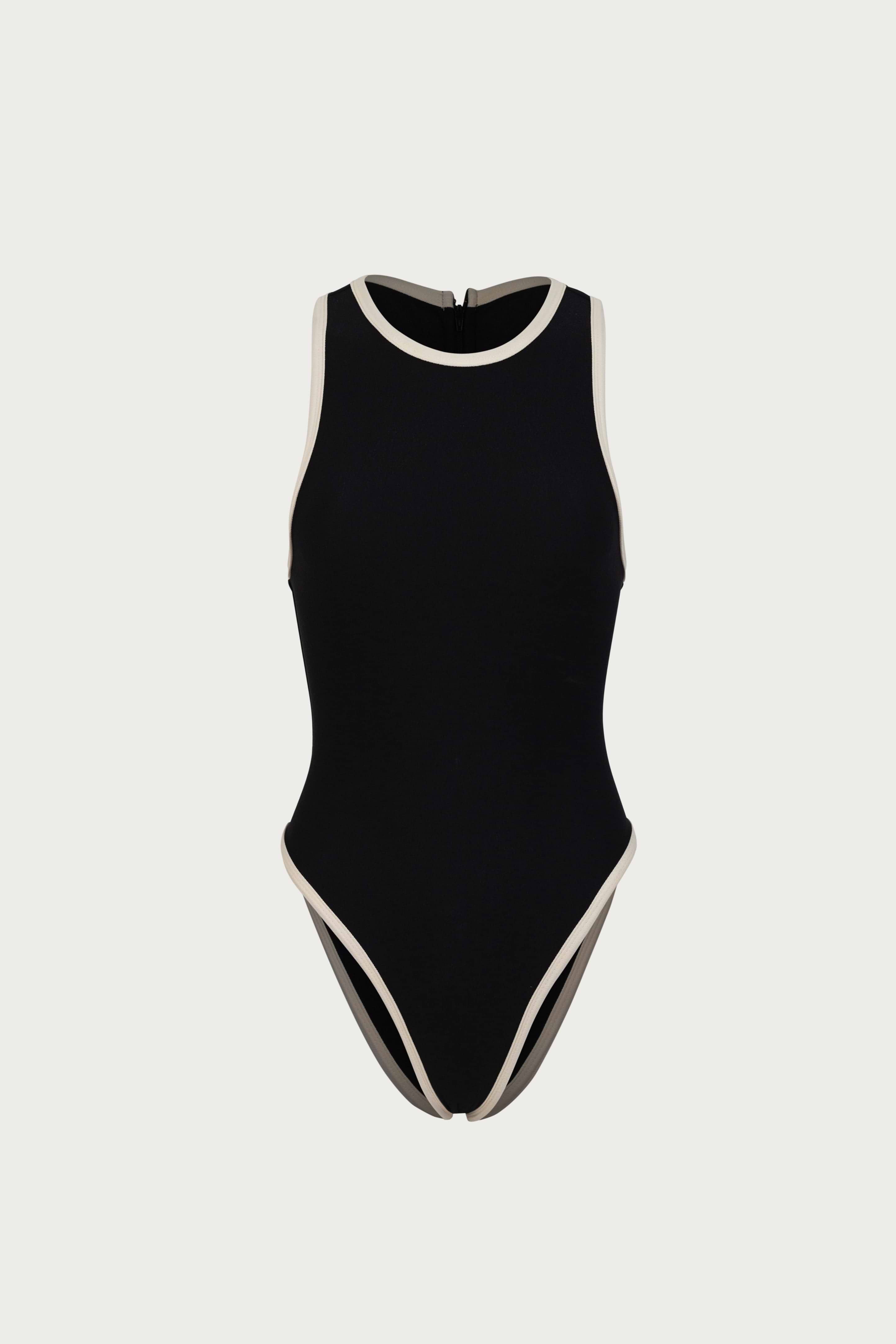 SAME Tank One Piece | Faux Suede Black/Cream | Women's Swimwear