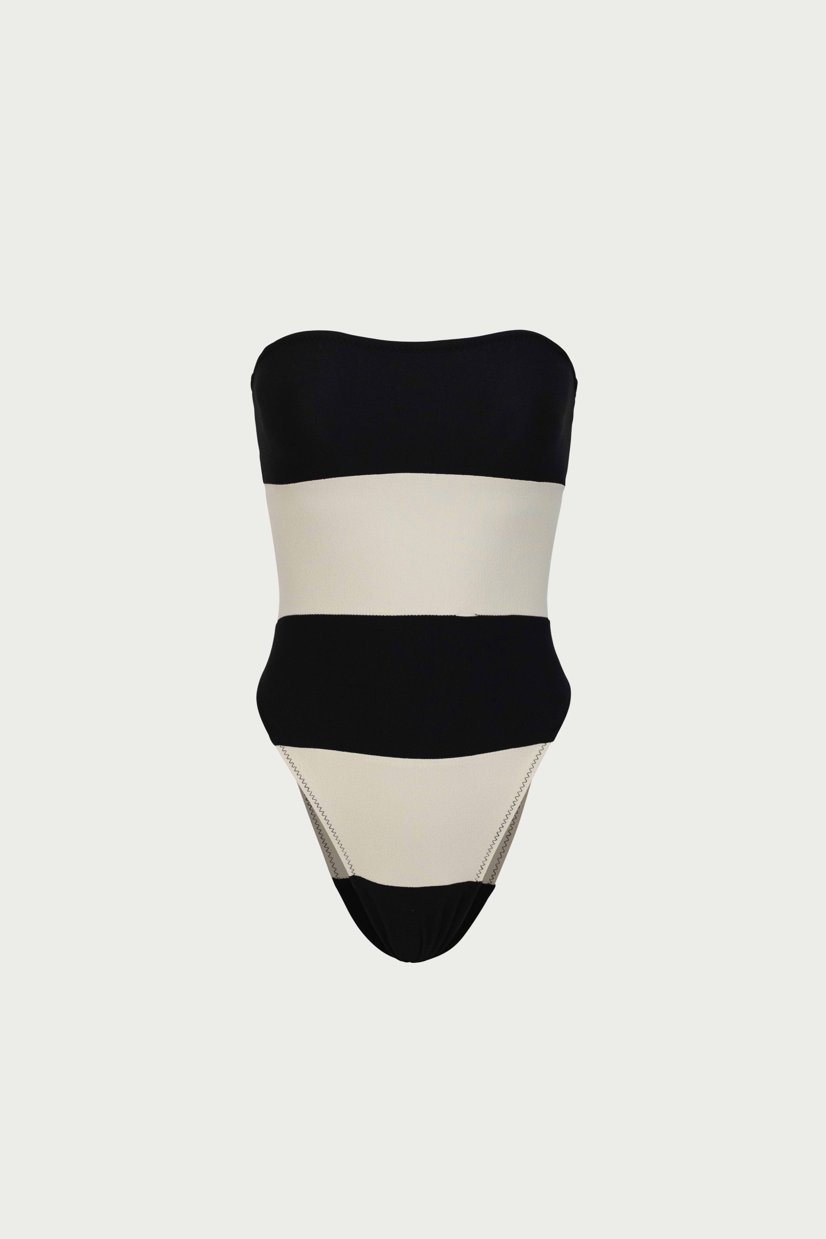 SAME Stripe Strapless One Piece | Faux Suede Black/Cream