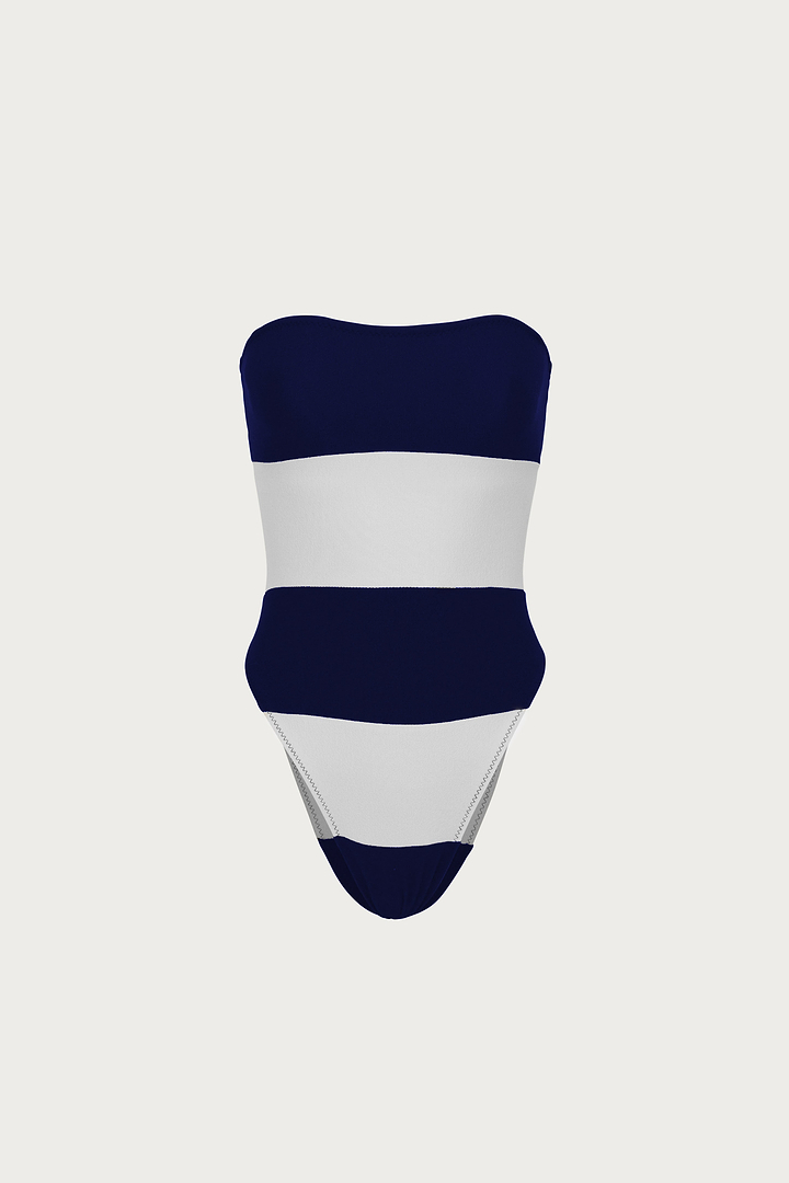 Stripe Strapless One Piece (Faux Suede Navy/White)