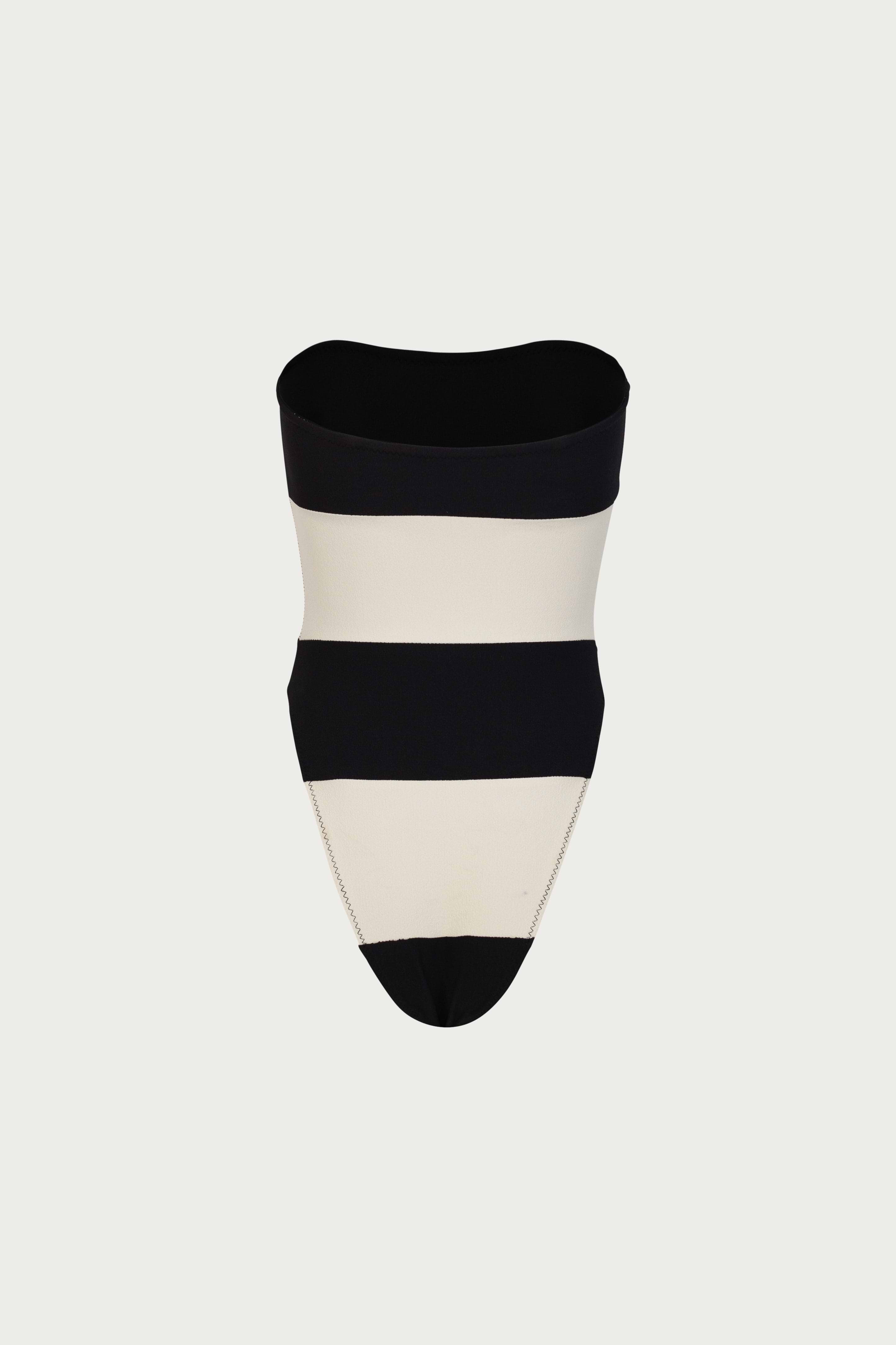 SAME Stripe Strapless One Piece | Faux Suede Black/Cream