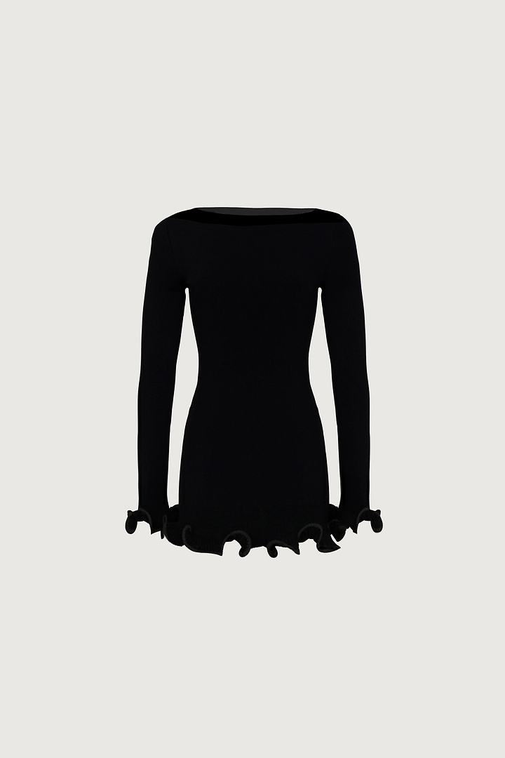 Ruffle Hem Mini Dress (Black)