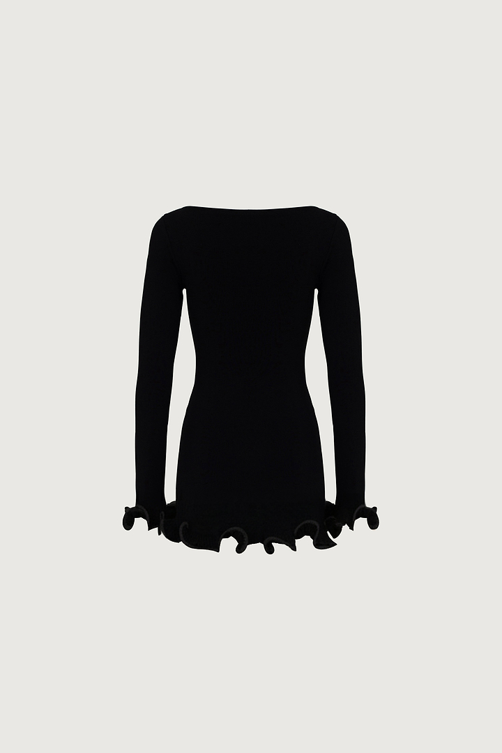 Ruffle Hem Mini Dress (Black)