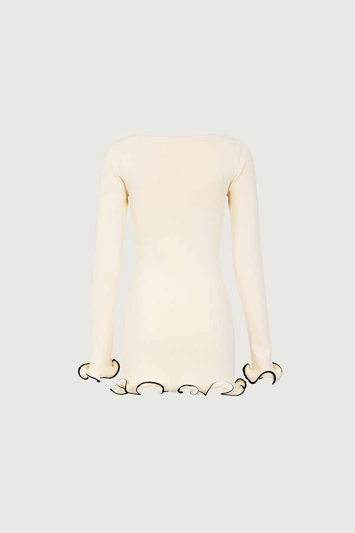 Ruffle Hem Mini Dress (Cream/Black)