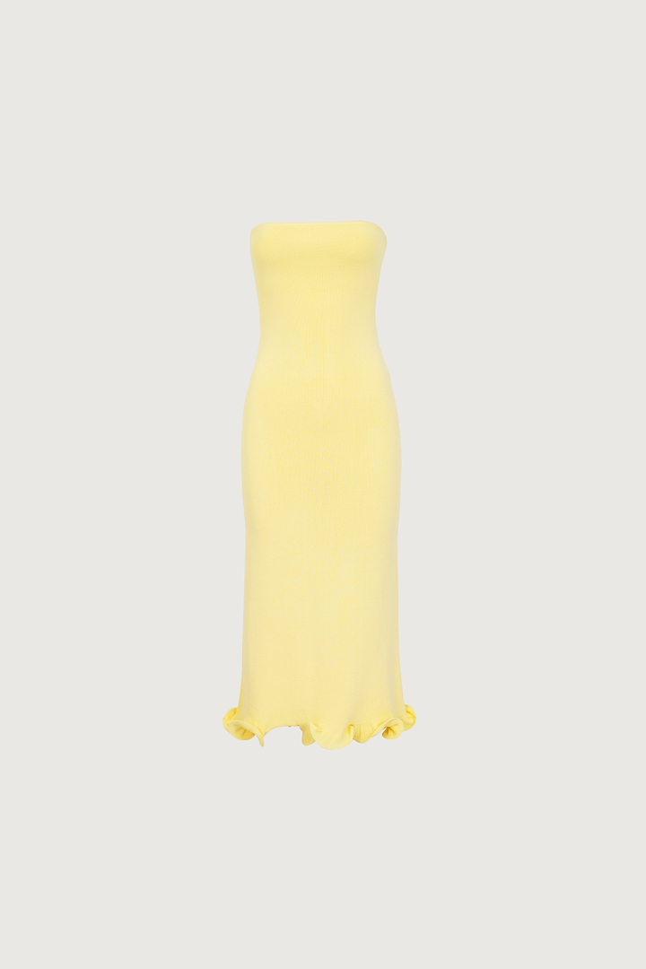 Ruffle Hem Strapless Dress (Butter Yellow)