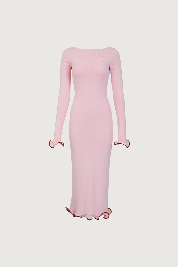 Ruffle Hem Midi Dress (Baby Pink)