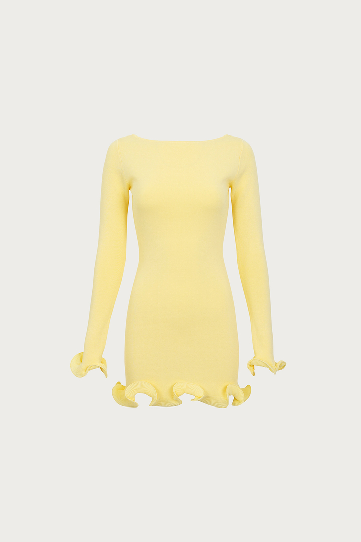 Ruffle Hem Mini Dress (Butter Yellow)