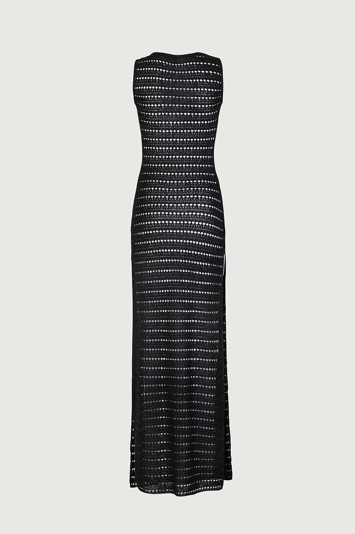 Rosette Sleeveless Crochet Dress (Black)