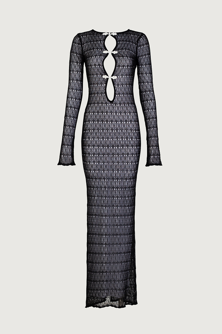 Keyhole Crochet Dress (Black/Cream)
