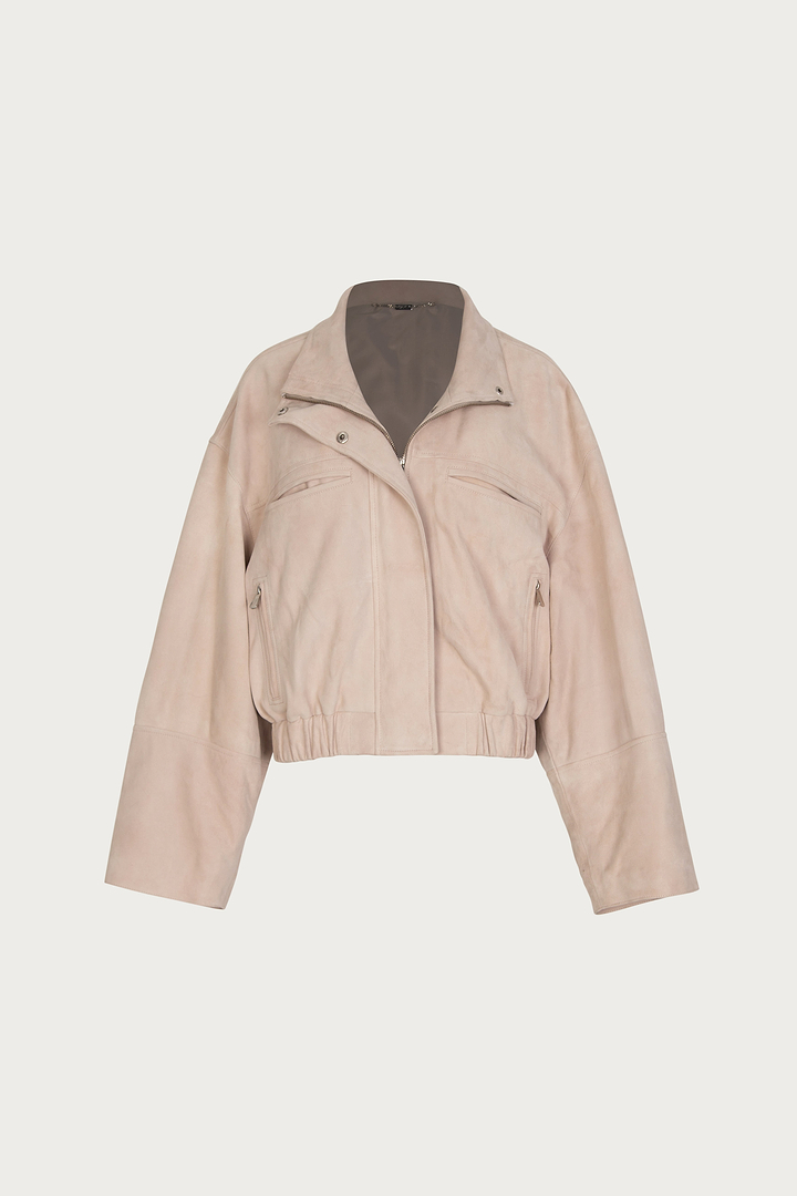 The Suede Bomber Jacket (Taupe)
