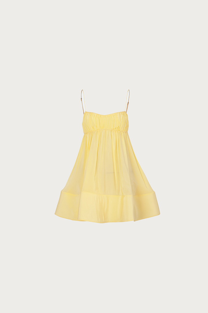 Ruched Flounce Mini Dress (Butter Yellow)
