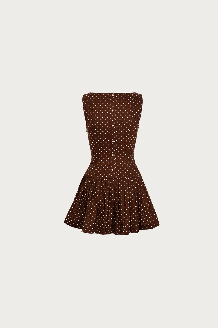 Poplin Mini Dress (Brown Polka Dot)