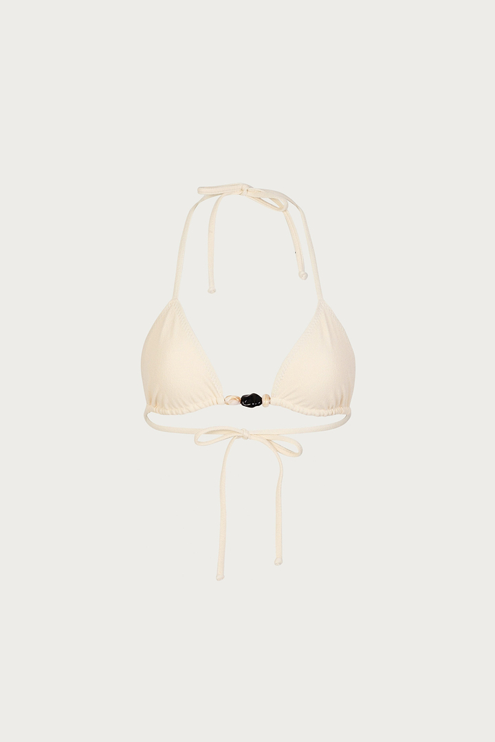 Stone Beaded Triangle Top (Faux Suede Cream)