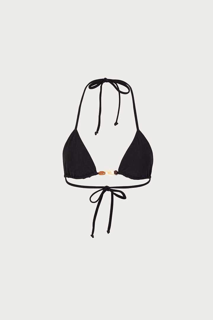 Stone Beaded Triangle Top (Faux Suede Black)