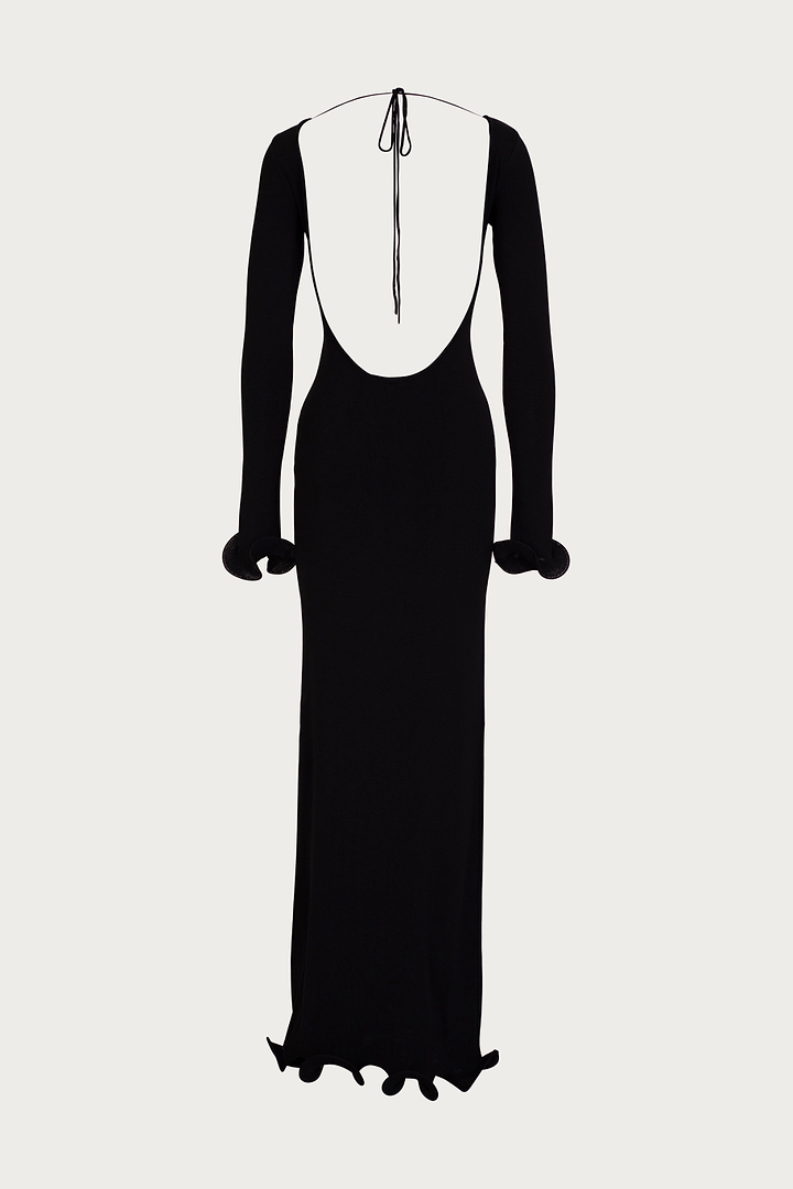 Ruffle Hem Maxi Dress (Black)