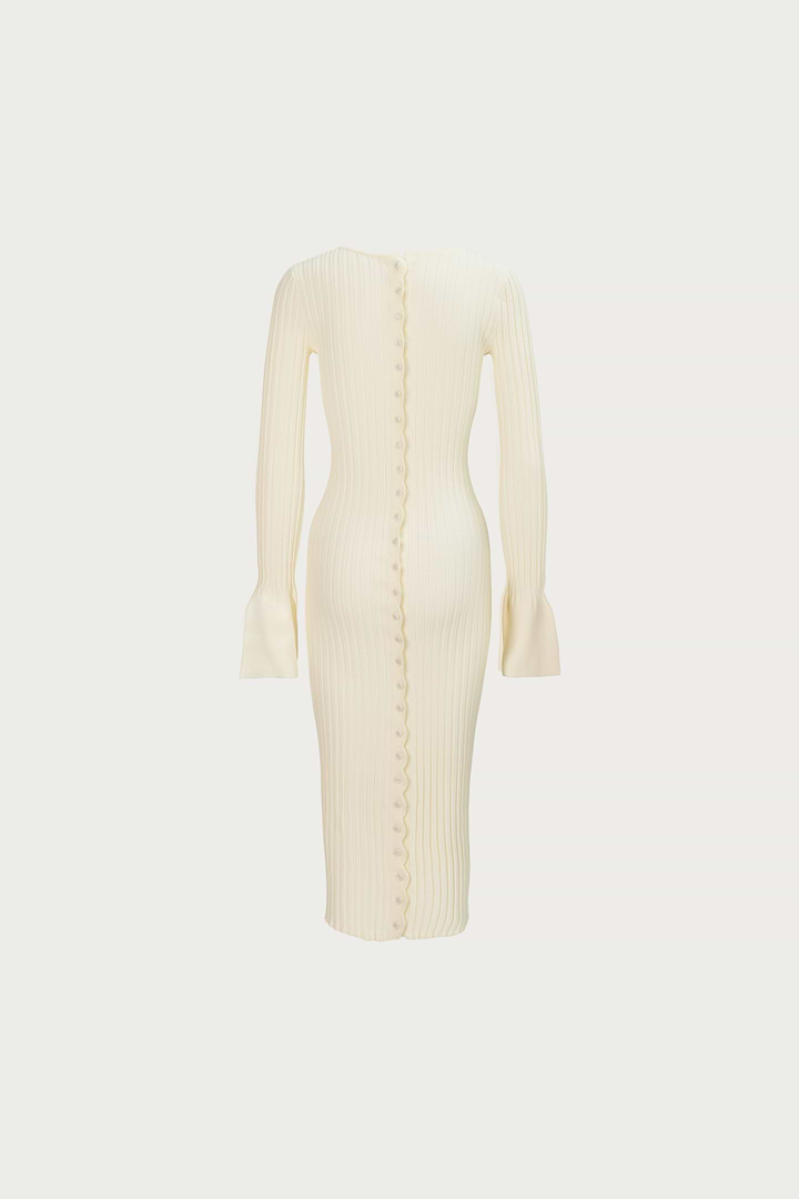 SAME | Cuffed Ribbed Knit Dress | Cream | Women's Knit Midi Dress M / Cream SAME | Cuffed Ribbed Knit Dress | Cream | Women's Knit Midi Dress M / Cream