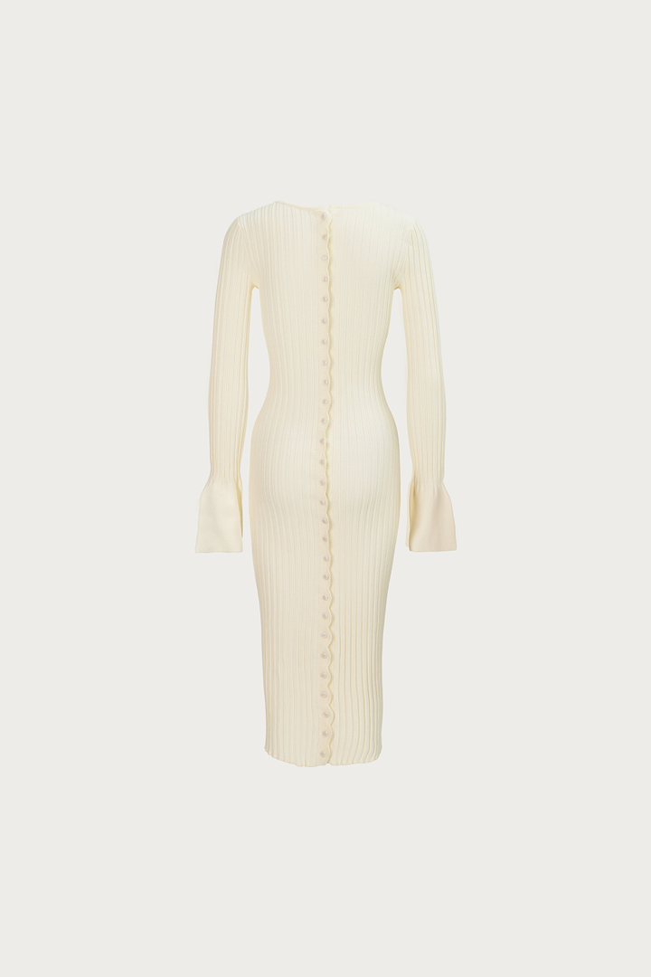 Cuffed Ribbed Knit Dress (Cream)