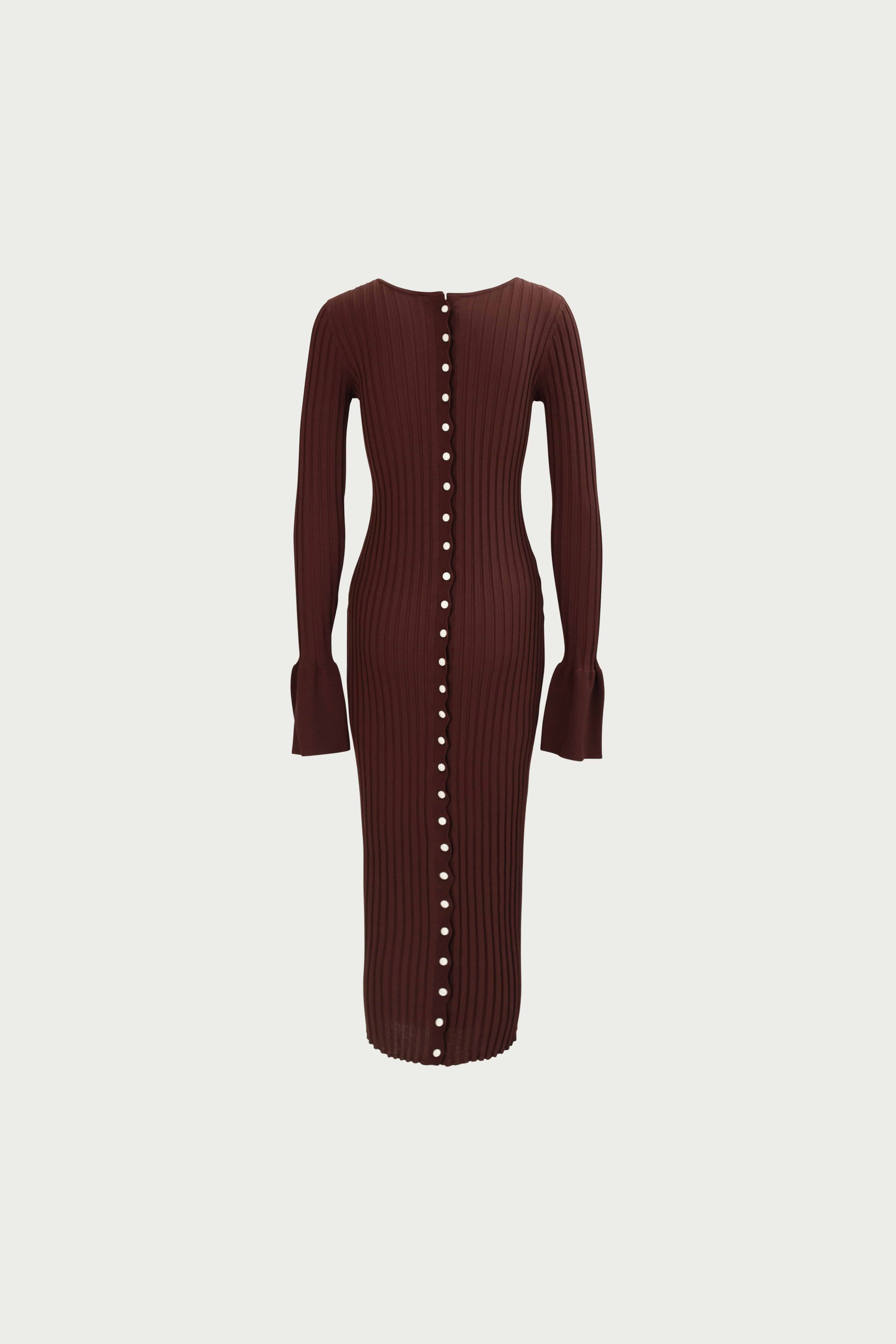 SAME | Cuffed Ribbed Knit Dress | Brown | Women's Knit Midi Dress