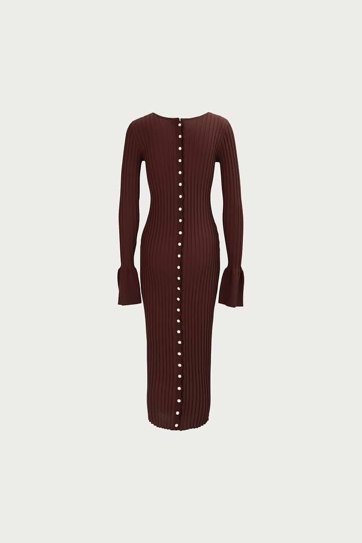 SAME | Cuffed Ribbed Knit Dress | Brown | Women's Knit Midi Dress S / Chocolate Brown SAME | Cuffed Ribbed Knit Dress | Brown | Women's Knit Midi Dress S / Chocolate Brown