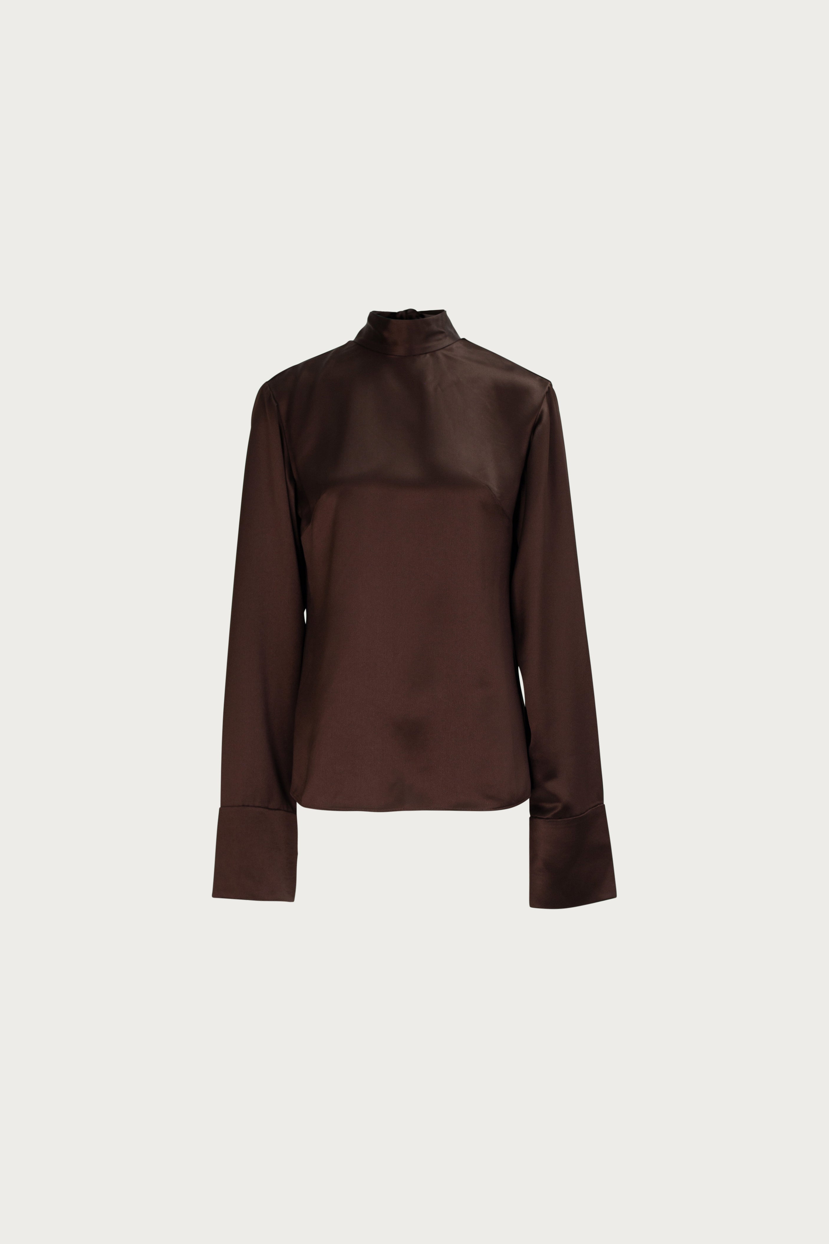SAME | SATIN LONG SLEEVE BLOUSE | Chocolate Brown | Women's Long