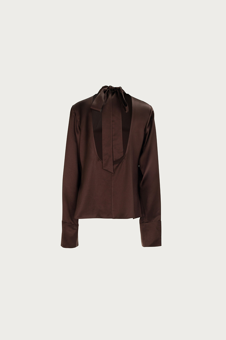 Satin Long Sleeve Blouse (Chocolate Brown)
