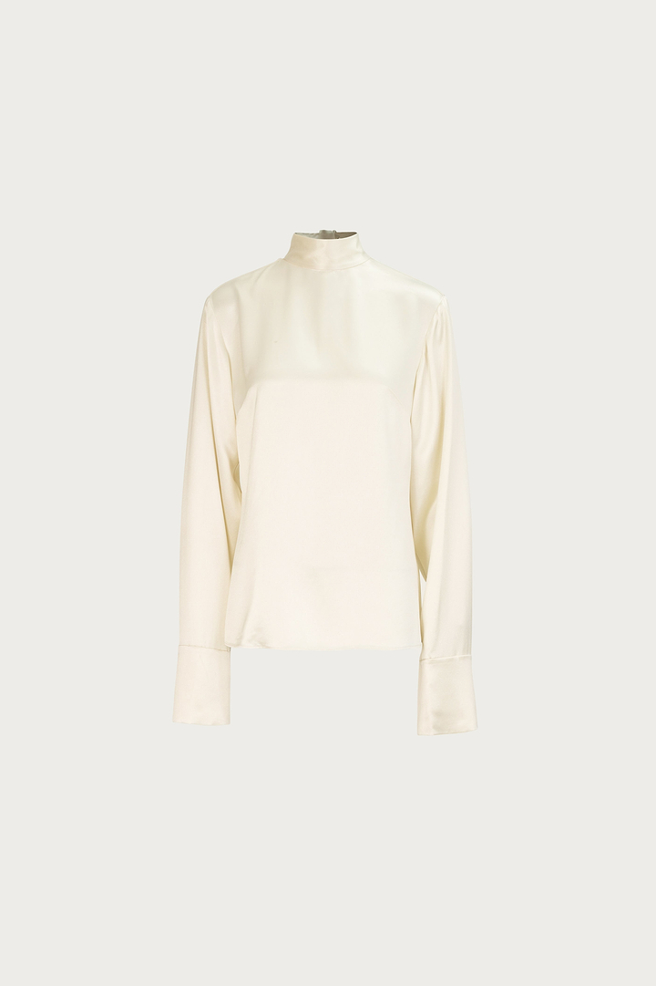 Satin Long Sleeve Blouse (Cream)