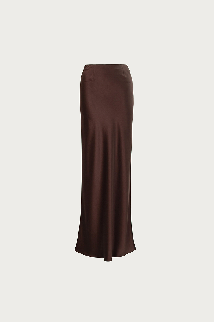 Satin Maxi Skirt (Chocolate Brown)