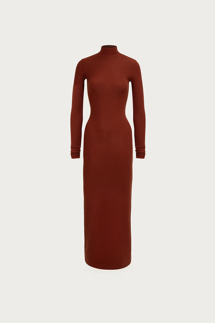 Shimmer Mockneck Dress (Rust)