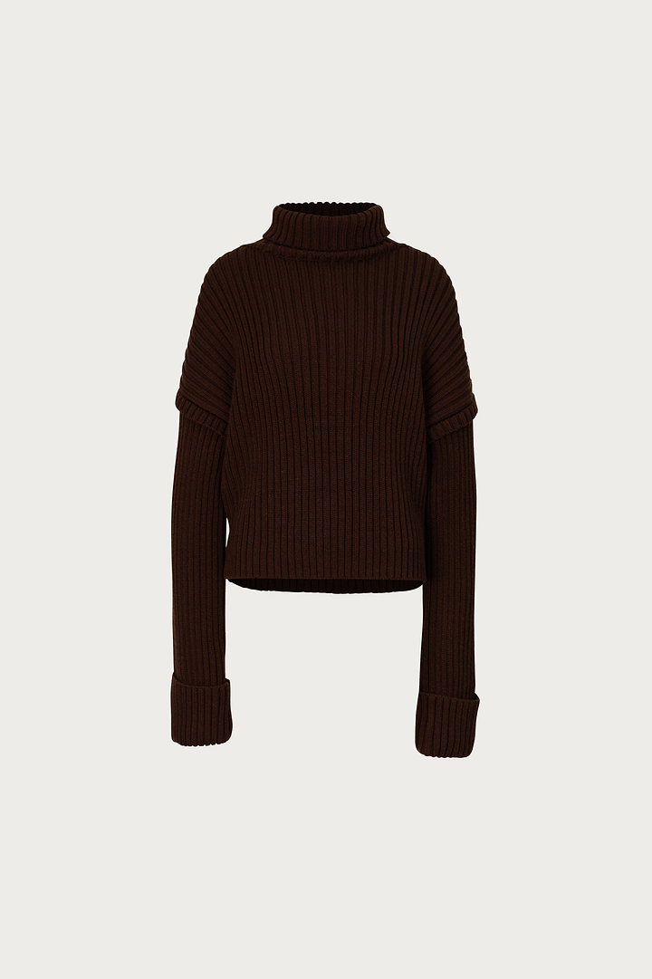 Oversized Ribbed Wool Sweater (Chocolate Brown)