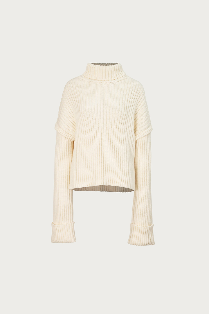 Oversized Ribbed Wool Sweater (Cream)