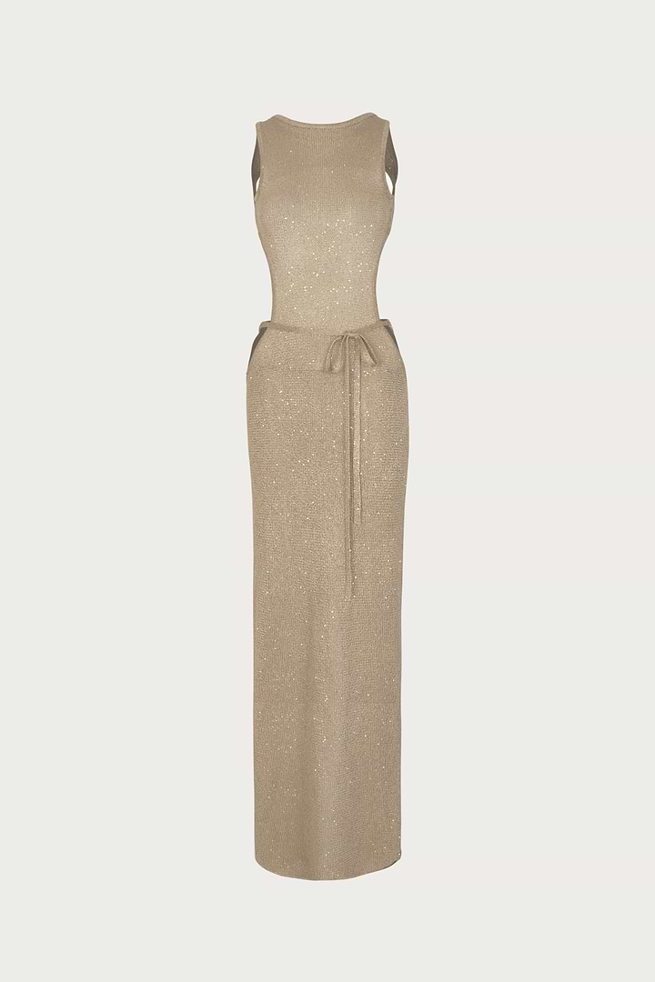 sustainable gold tie front dress SAME Tie Maxi Dress | Light Gold