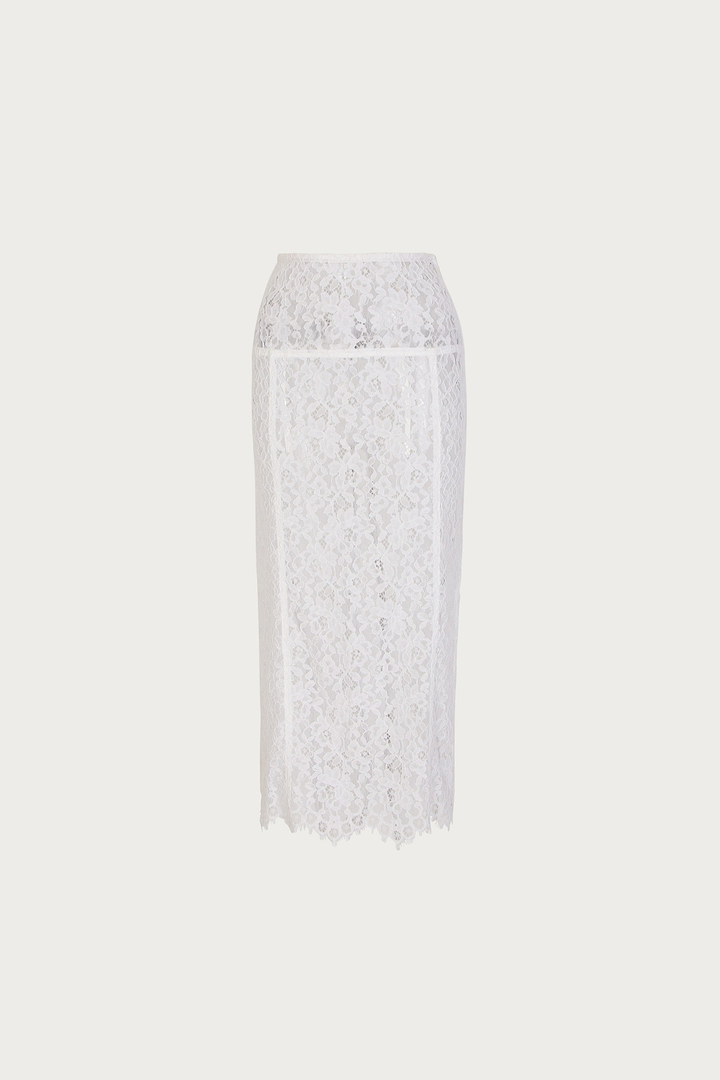 Lace Midi Skirt (White)