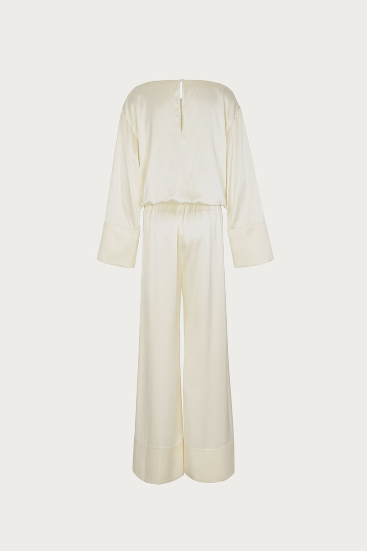 Long Sleeve Silk Jumpsuit (Cream)